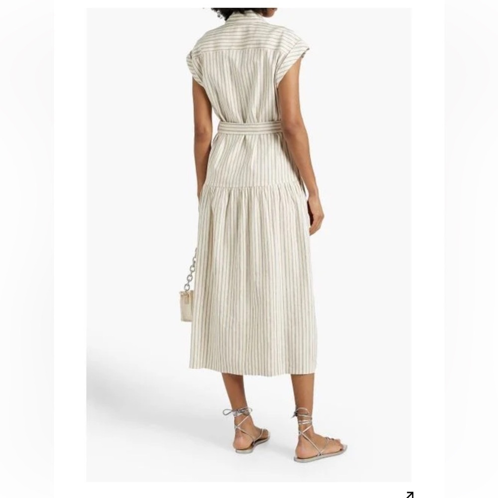 NEW Derek Lam 10 Crosby Laurel Striped Linen Blend Midi Dress Tan Stripe 6 NWT - Picture 3 of 13